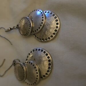 Silver 3 disc dangling earrings.  Trendy boho style